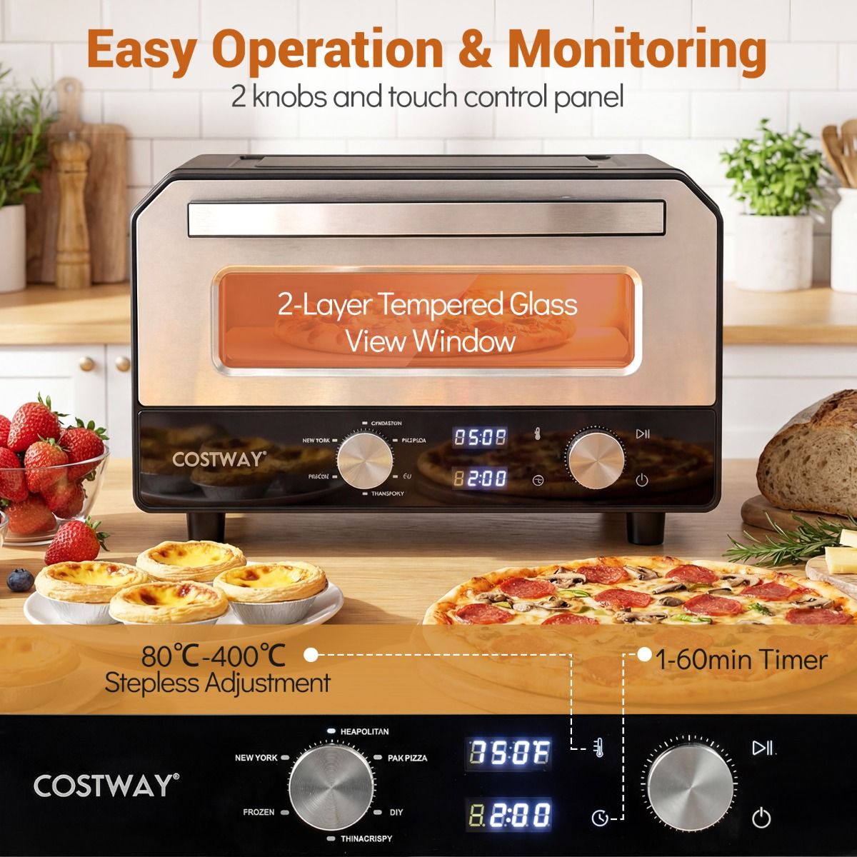 Coast Elektrische Pizzaoven - Tafelmodel met 6 voorinstellingen - Voor pizza’s tot 30 cm - Zwart