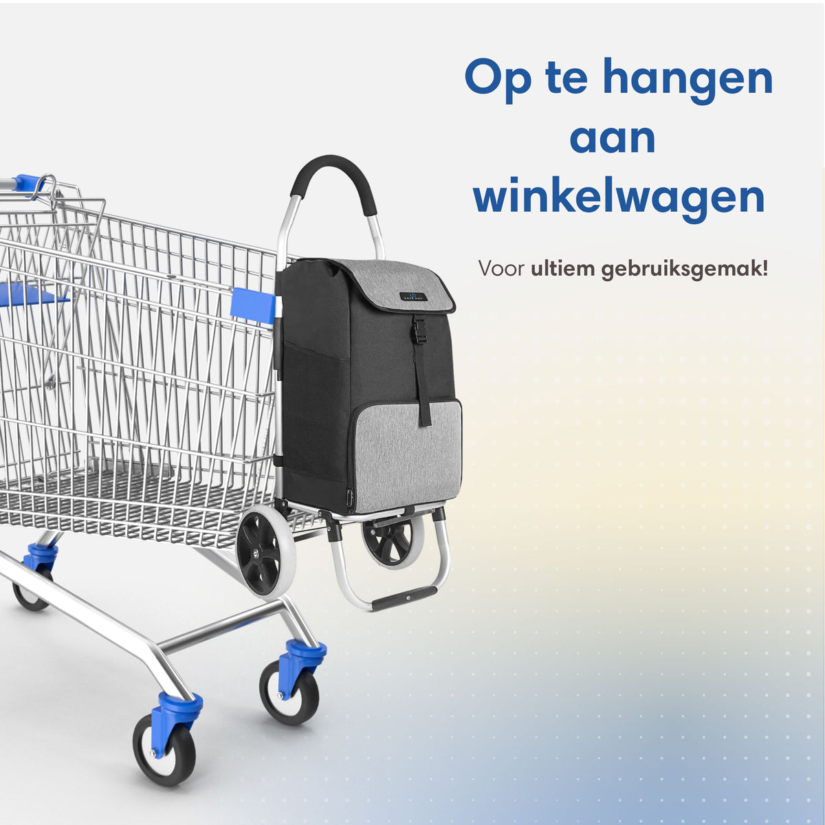 SafeLife Boodschappentrolley Grijs – 38 × 45 × 103 cm – Inklapbaar, Lichtgewicht & Met Koelvak