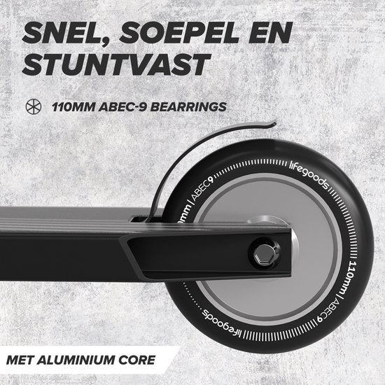 LifeGoods Stuntstep Pro X - T-Stang - HIC - Jongens/Meisjes - 110mm - 100KG - Zwart