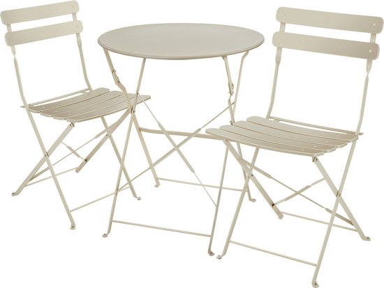 tectake® - Inklapbare bistroset voor 2 personen met stalen frame, tafel en tuinstoelen - Voor balkon en terras - Buitenset - Tuinset - Klaptafel en klapstoelen - elegant design - creme