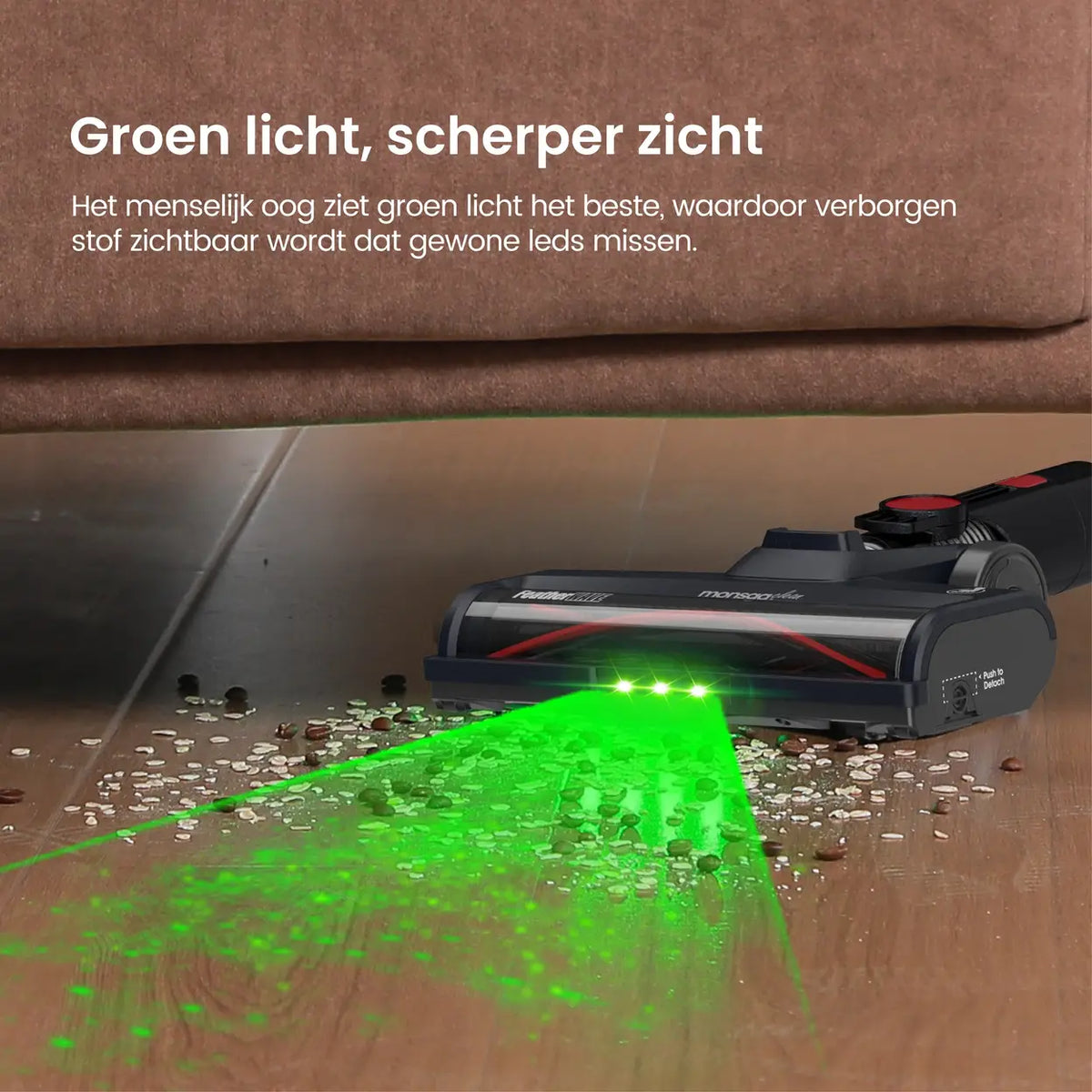 Monsga M100 Draadloze Steelstofzuiger 55.000 Pa - 45 Min Gebruiksduur - 1,8 L Stofreservoir - LED-touchdisplay - Anti-klit Borstel - Groen LED-licht