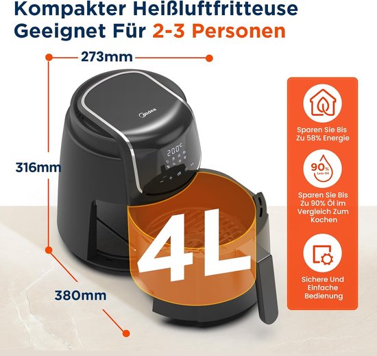 Midea MF-CN35C2 - Digitale Airfryer - 8-in-1 Functies - 3,5L Inhoud