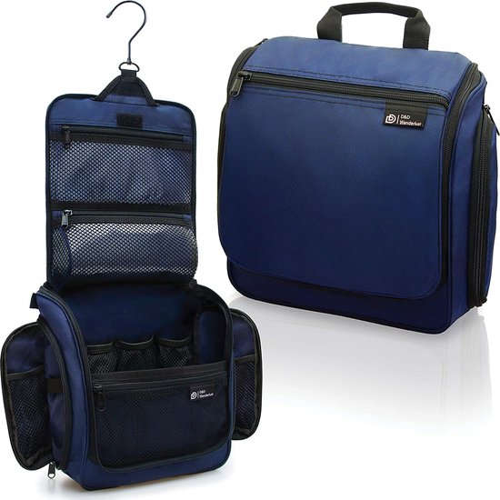 Plugstore - Hanging Toiletry Bag voor mannen en vrouwen, perfecte reiskit voor make-up, toiletries en cosmetica, gratis e-book, blauw (blauw) - HTB-M-B
