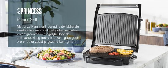 Princess Panini Grill 112415 - Contactgrill groot 30x24cm - Tosti apparaat - Grill apparaat - 2000W - Zwevende bovendeksel - Beste Koop Consumentengids Oktober 2025