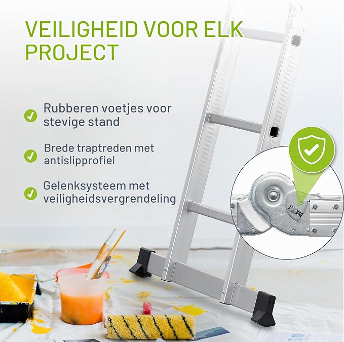 Multifunctionele Ladder 4-in-1 – 4x3 Treden – Aluminium & Staal – Tot 150 kg – EN 131-4