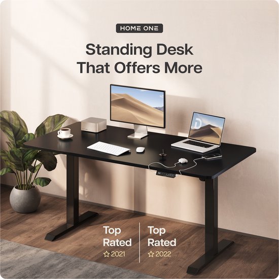 Desktronic HomeOne Zit-sta Bureau Elektrisch In Hoogte Verstelbaar Frame Zwart 120x60-160x80cm Bureaublad