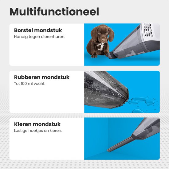 Auronic Kruimeldief - Handstofzuiger - Auto Stofzuiger - Kruimelzuiger - Snoerloos - Nat en Droog - HEPA Filter - Mini Stofzuiger - Donkergrijs - Met Opzetstukken