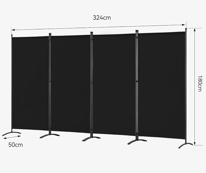 Angel Living Kamerscherm met Wielen 4-Panelen - Zwart - 324 x 180 cm - Opvouwbaar
