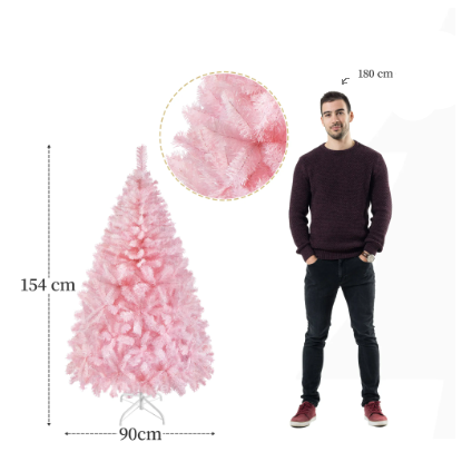 Yaheetech Kunstkerstboom 154 cm - Roze - 398 Takken - Opvouwbare Standaard