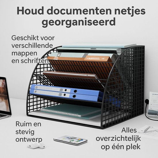 Ceruzo Brievenbak – Bureauorganiser 6 Vakken – Metaal – Industriële Stijl – 35x28x28 cm