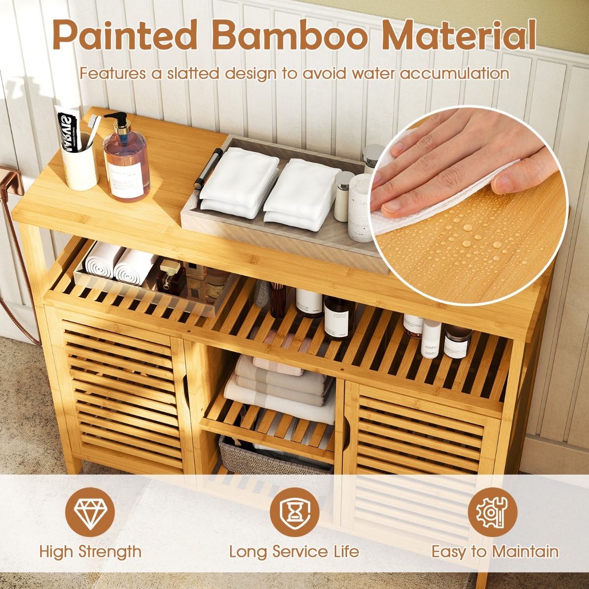 Coast Bamboe Badkamerkast - 2 deuren - open planken - natuurlijk - 100 x 35 x 80 cm