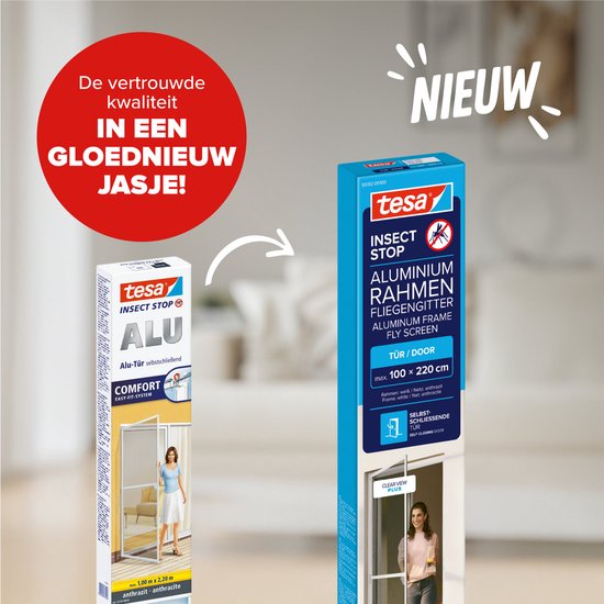tesa INSECT STOP Aluminium For Doors Frame Fly Screen - hor met aluminium frame, helder zicht, antraciet - 100 x 220 cm