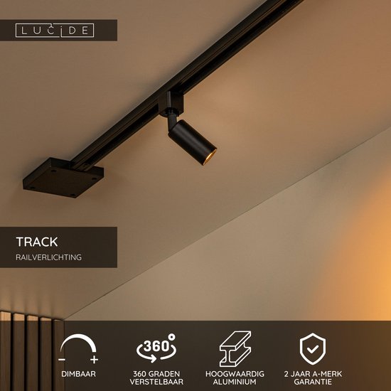 Lucide TRACK RITMO Railspot - 1-fase Railsysteem / Railverlichting - 1xGU10-MR11 - Zwart (Uitbreiding)