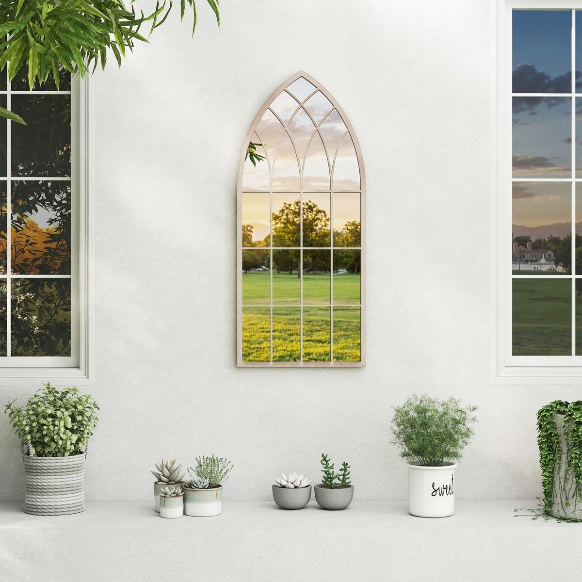 Coast Raamkozijnspiegel - gebogen wandspiegel - metalen frame - rustiek grijs - 115 x 50 cm