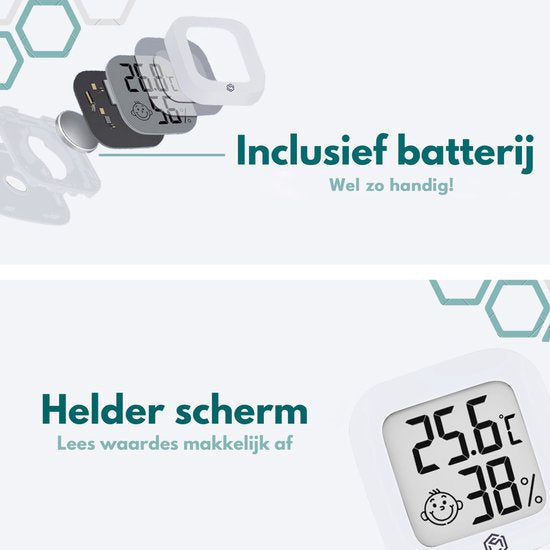 Ease Electronicz Hygrometer - Weerstation - Luchtvochtigheidsmeter - Thermometer Voor Binnen - Incl. Batterij en Plakstrip