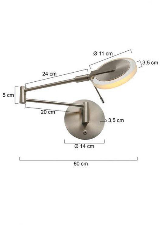Steinhauer Turound LED - Wandlamp Modern - Staal - H:17cm - Ø:14cm - Universeel - Voor Binnen - Metaal - Wandlampen - Slaapkamer - Woonkamer