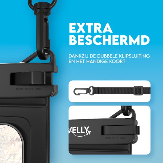Travelly® Waterdicht Telefoonhoesje Met Extra Opberg Vakje – Universeel Onderwater Hoesje voor Smartphone – Geschikt voor alle telefoons – Drybag – Voor Vakantie, Zwemmen & Watersport – Zwart