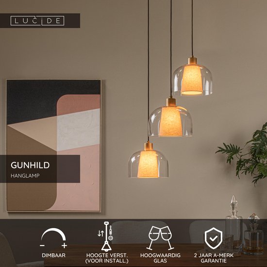 Lucide GUNHILD - Hanglamp - 3xE27 - Transparant