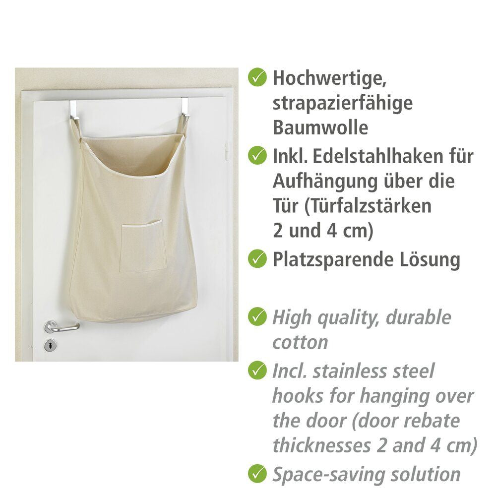 WENKO Canguro Over-Deur Wasmand Beige - 65L - Katoen - Met RVS Haken