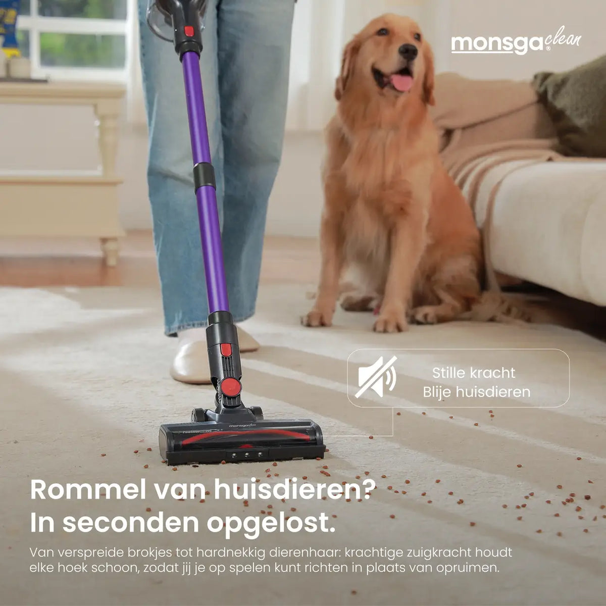 Monsga M100 Draadloze Steelstofzuiger 55.000 Pa - 45 Min Gebruiksduur - 1,8 L Stofreservoir - LED-touchdisplay - Anti-klit Borstel - Groen LED-licht