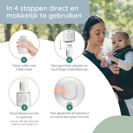 Numsy Draagbare Flessenwarmer Onderweg - 6 Adapters - 4 Standen - Draadloos - Flesverwarmer