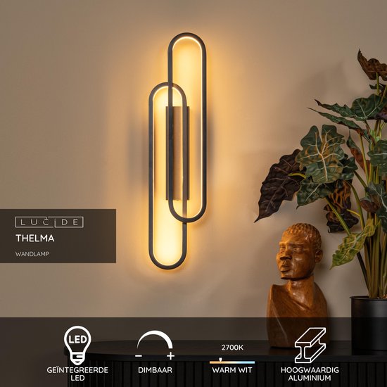 Lucide THELMA - Wandlamp - LED Dimbaar - 1x35W 2700K - Zwart