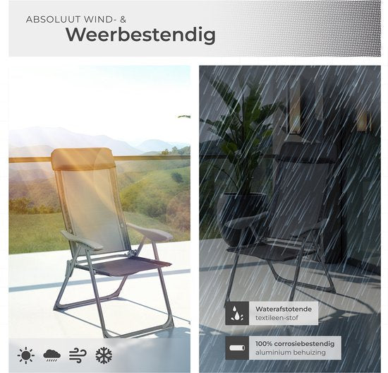 tectake®- Set van 4 Tuinstoelen met Hoge Rugleuning - Aluminium - Klapstoel 5-voudig Verstelbaar met Armleuningen - Fauteuil met Ligfunctie - Tuinmeubelen voor Terras en Camping - Antraciet
