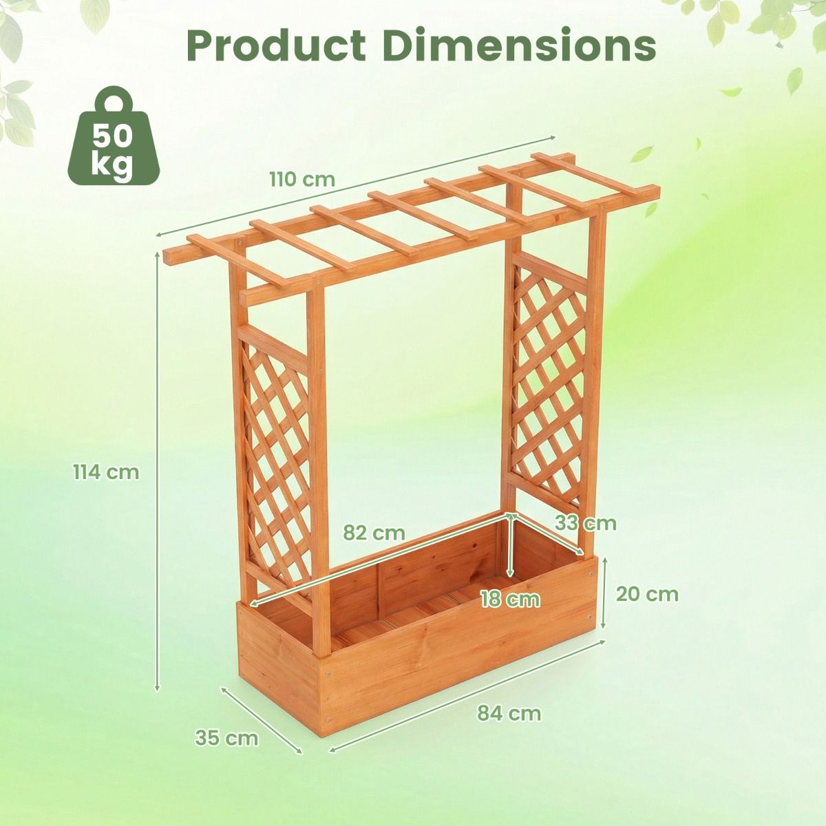 Coast Verhoogde Houten Plantenbak - Latwerk en Hangend Dak - Afwateringsgaten - Naturel/Oranje - 110 x 35 x 114 cm