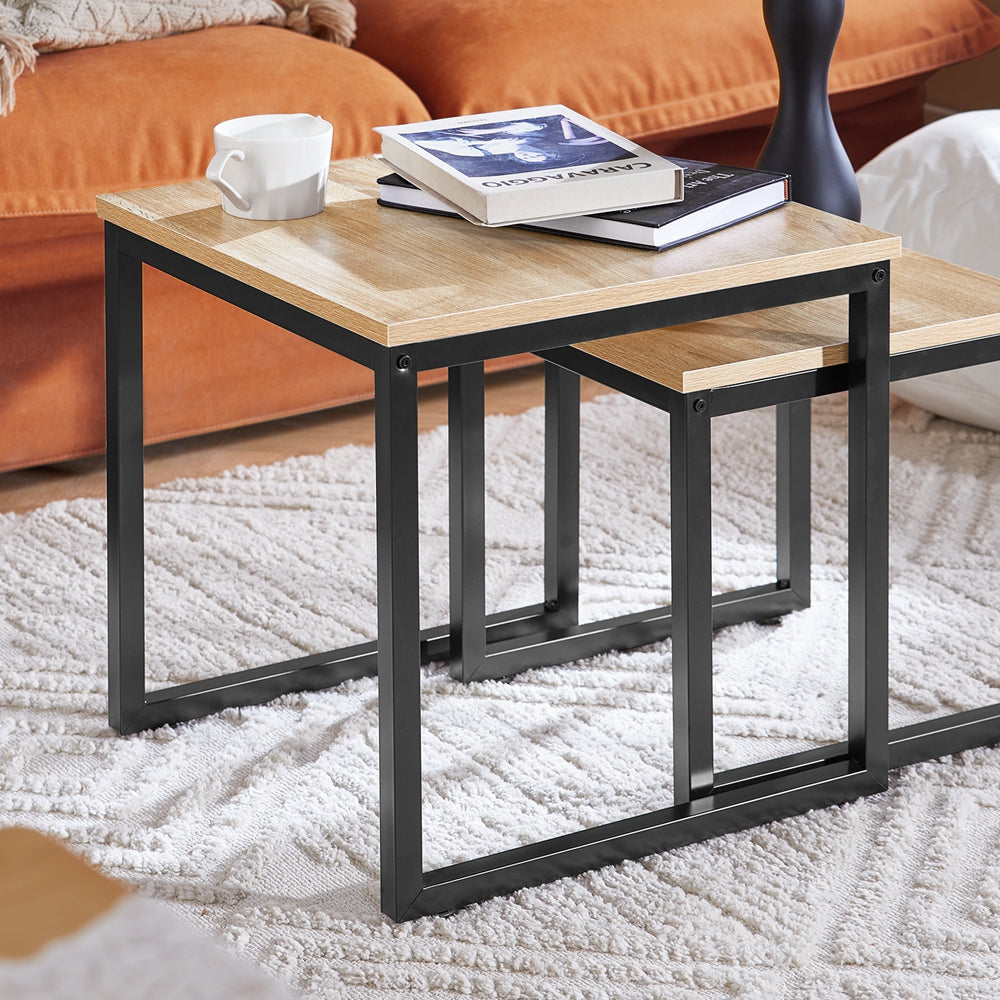 SoBuy Bijzettafels - Set van 2 salontafels - Max. 20KG - 50 x 50 x 50 cm - Houtkleur