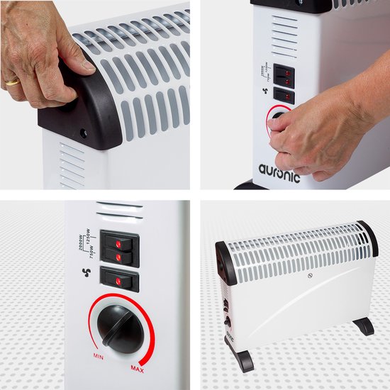 Auronic Elektrische Convectorkachel - 750/1250/2000 Watt - Met Ventilator - Verwarming - Ventilatorkachel - Wit