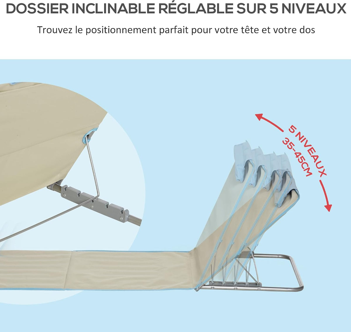 Outsunny Opvouwbare strandmatten met verstelbare rugleuning - 2 stuks - 124 x 53 x 35–45 cm - Beige/Blauw