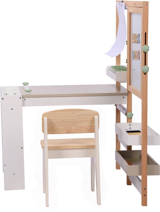 Sunny Olivia Teken- en Knutseltafel – Houten Kinder Teken- en Knutseltafel – Compleet Met Stoel, Whiteboard, Papierrol & Opbergruimte – Creatief Speelmeubel