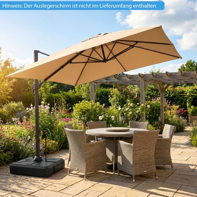 Coast Parasolvoet 84 × 84 × 20 cm – Verrijdbare Vulbare Parasolstandaard tot 150 kg met 4 Wielen & Uitschuifbare Trekstang – Zwart
