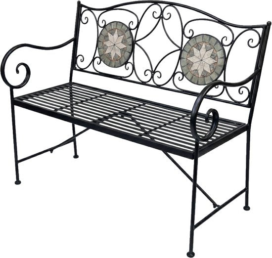 AXI Margot Mozaïek Tuinbank Ster – Grijs/bruin – Metalen Tuinbank – 107 x 54 x 92 cm – Tuinbank voor 2 Personen - Mozaïeklook – Ingelegd met keramische tegels – Voor tuin, terras en balkon