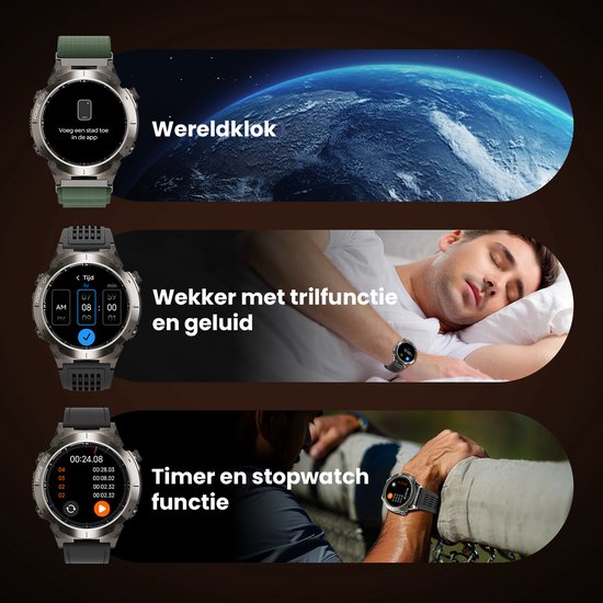 Maoo FORGE GPS Smartwatch Heren – 1.43" AMOLED Display – 3 Bandjes – 170+ Sportmodi – Hartslag, Bloeddruk, SpO₂ – Kompas, Zaklamp – Lange batterij (730 mAh) – 1 ATM – Gun Metal