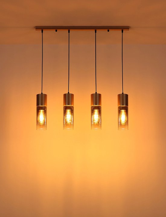 Globo - hanglamp - ANNIKA - bruin - glas - grote eettafellamp - E27 - 21000-4HCA
