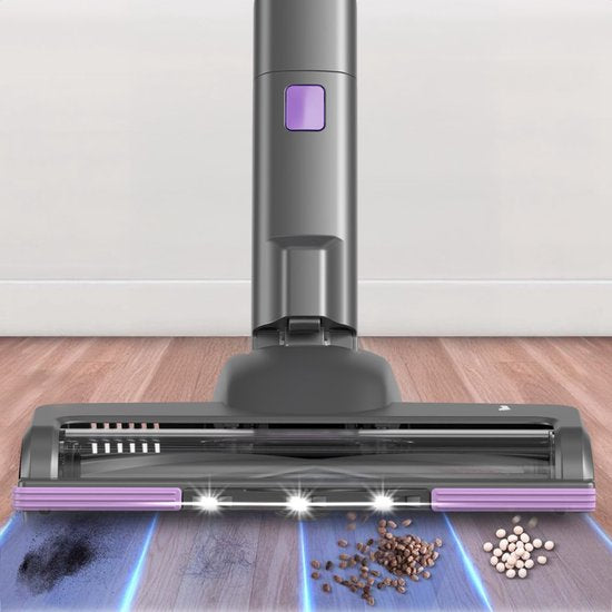 Auronic Steelstofzuiger Draadloos 350W - Draadloze Stofzuiger - HEPA Filter - Zelfstaand - Extra Accu - Op Accu - Zonder Zak - Kruimeldief - Vacuum Cleaner - Grijs/Paars