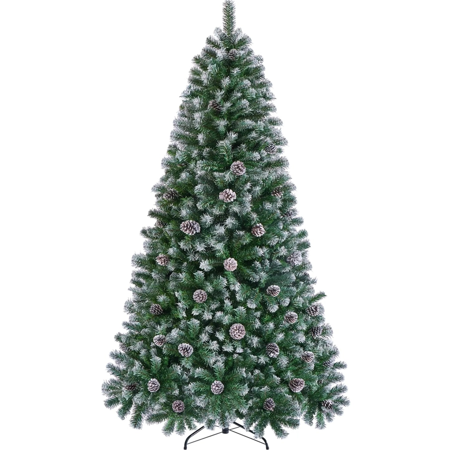 Yaheetech Kunstkerstboom Besneeuwd – 183 cm – Voorzien Van 920 Takken En Natuurlijke Dennenappels En Opvouwbare Metalen Standaard – Voor Binnen En Buiten – Groen PVC En Metaal – 106 x 106 x 183 cm