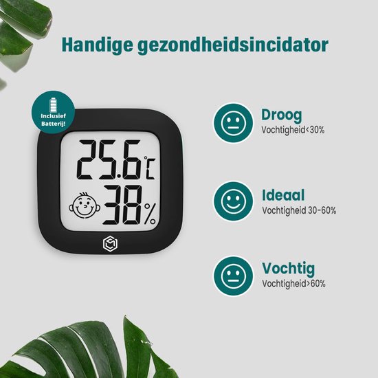 Ease Electronicz hygrometer - Weerstation - Luchtvochtigheidsmeter - Thermometer Voor Binnen - Incl. Batterij en Plakstrip