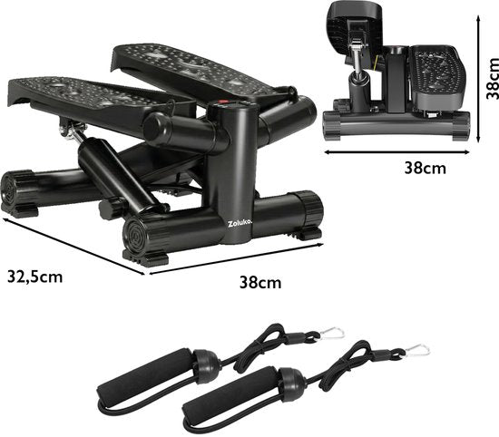 Zoluko Stepper met Weerstand - Inclusief Weerstandsbanden en E-Book - Stepper Fitness - Fitness Step - Mini Stepper - Step Fitness - Aerobic Step - Step - Stepper Fitnessapparaat - Hometrainer - Zwart