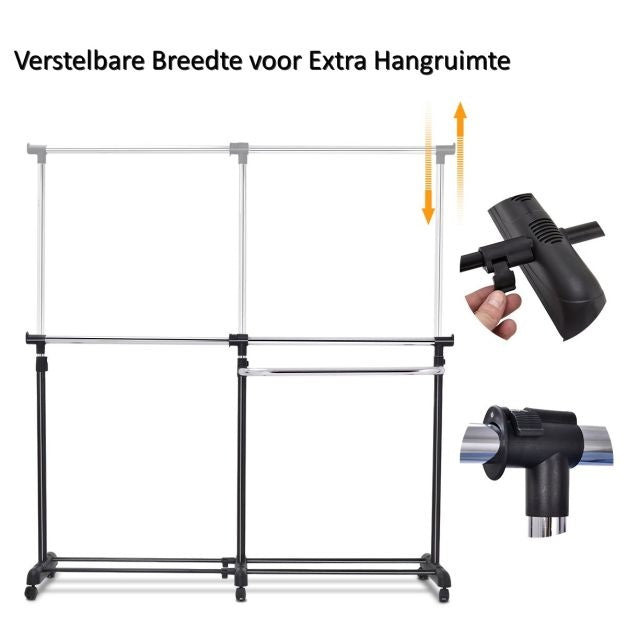 Coast Kledingrek - Verstelbaar Kledingrek Op Wielen - 157 x 44 x 168 cm - Zwart