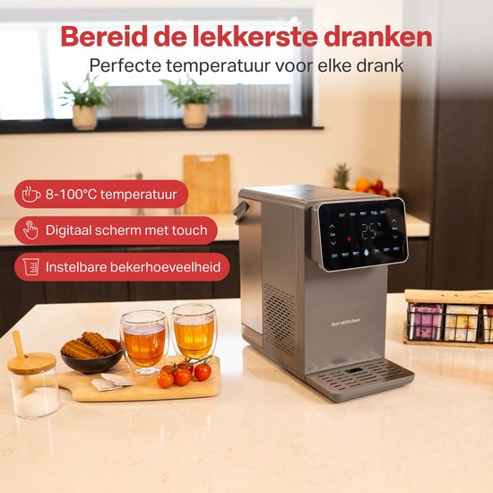 AoraKitchen Heetwaterdispenser - 4.5L - Kunststof - BPA vrij - 2500W - 36x18x33 cm - Grijs