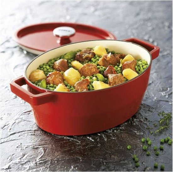 Pyrex Slowcook Braadpan Ovaal - Gietijzer - 5,8 liter - Rood