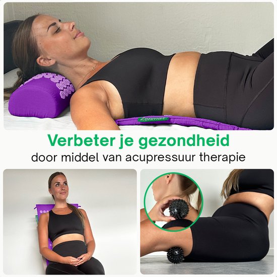 Zenmat Spijkermat met Kussen - Acupressuur Mat incl. Triggerpoint Massagebal en Draagtas - Shakti Massage - 66x40 cm - Paars