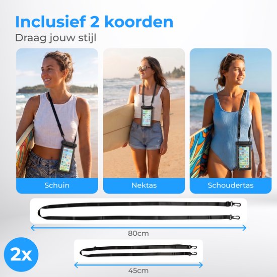 Nuvance Waterdicht Telefoonhoesje 2 in 1 met Koord - Universeel tot 7 inch - Drybag Hoesje - Dubbele Klipsluiting