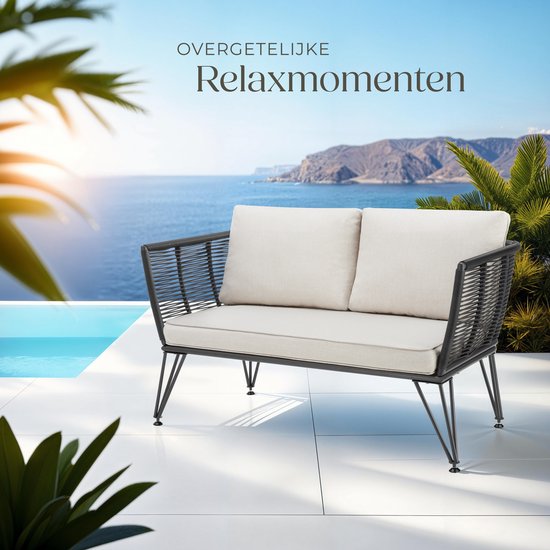 tectake® Wicker loungebank - Compacte tuinbank met dikke kussens - Ideaal voor balkon, tuin of terras - Stijlvolle en comfortabele loungebank voor buiten - Rope-design