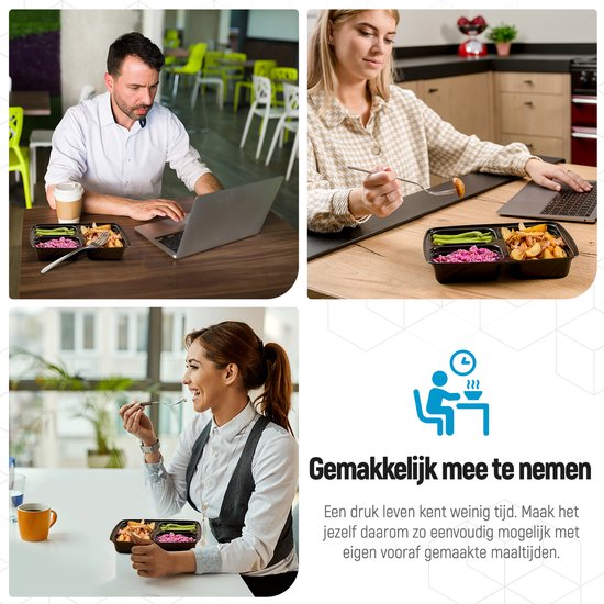 Fitcrafters Meal Prep Bakjes - Vershoudbakjes - Diepvriesbakjes - 20 Stuks - 3 Compartimenten - 1L - BPA vrij