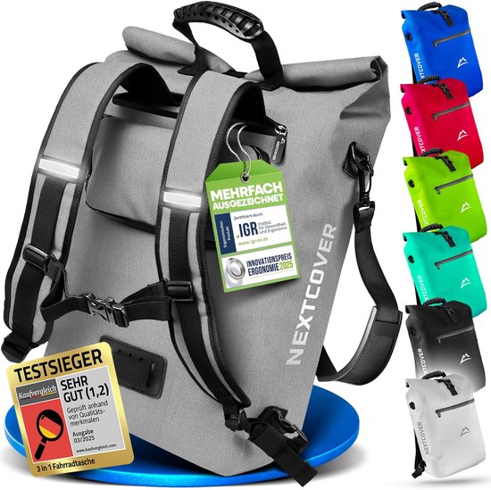 Nextcover 3in1 Fietstas - waterdichte rugzak en schoudertas 25L - PVC vrij