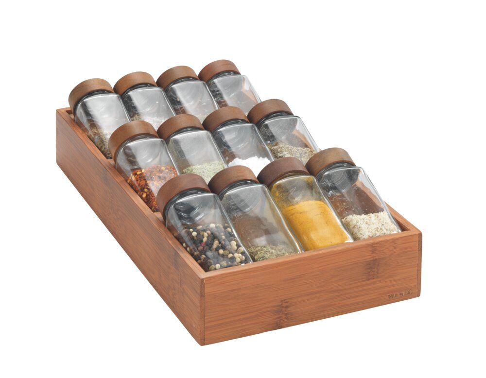 WENKO Kruidenrek Lade Gerookt Bamboe - 38 x 20 x 6 cm - Voor Kruidenpotjes
