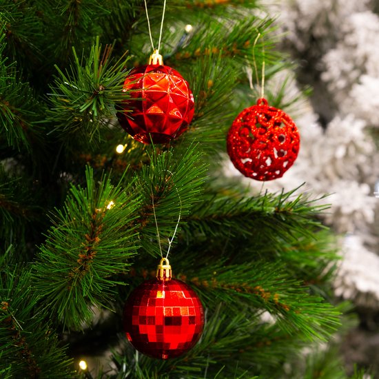 Giftsome Rode Kerstballen Set - 60 Stuks Kunststof Kerstballen - 6/7 cm